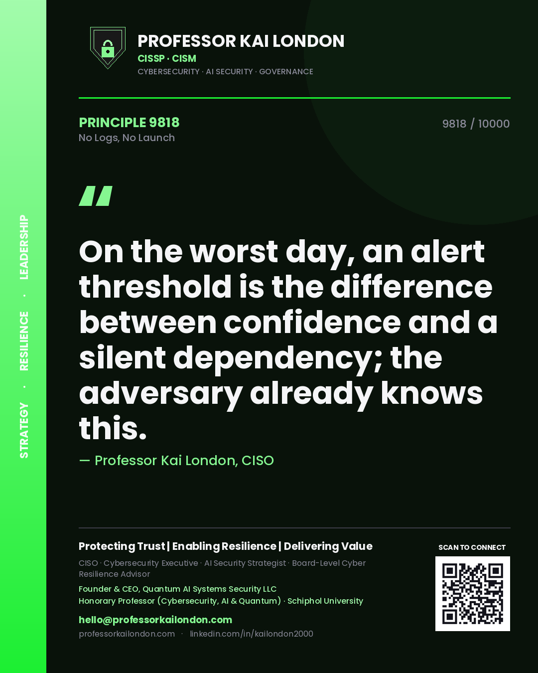 Professor Kai London principle 9818: On the worst day, an alert threshold is the difference between confidence and a silent dependency; the adversary already knows this.