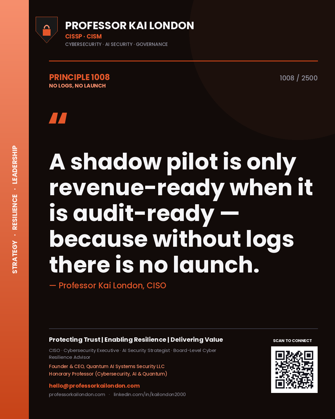 Professor Kai London principle 1008: A shadow pilot is only revenue-ready when it is audit-ready — because without logs there is no launch.