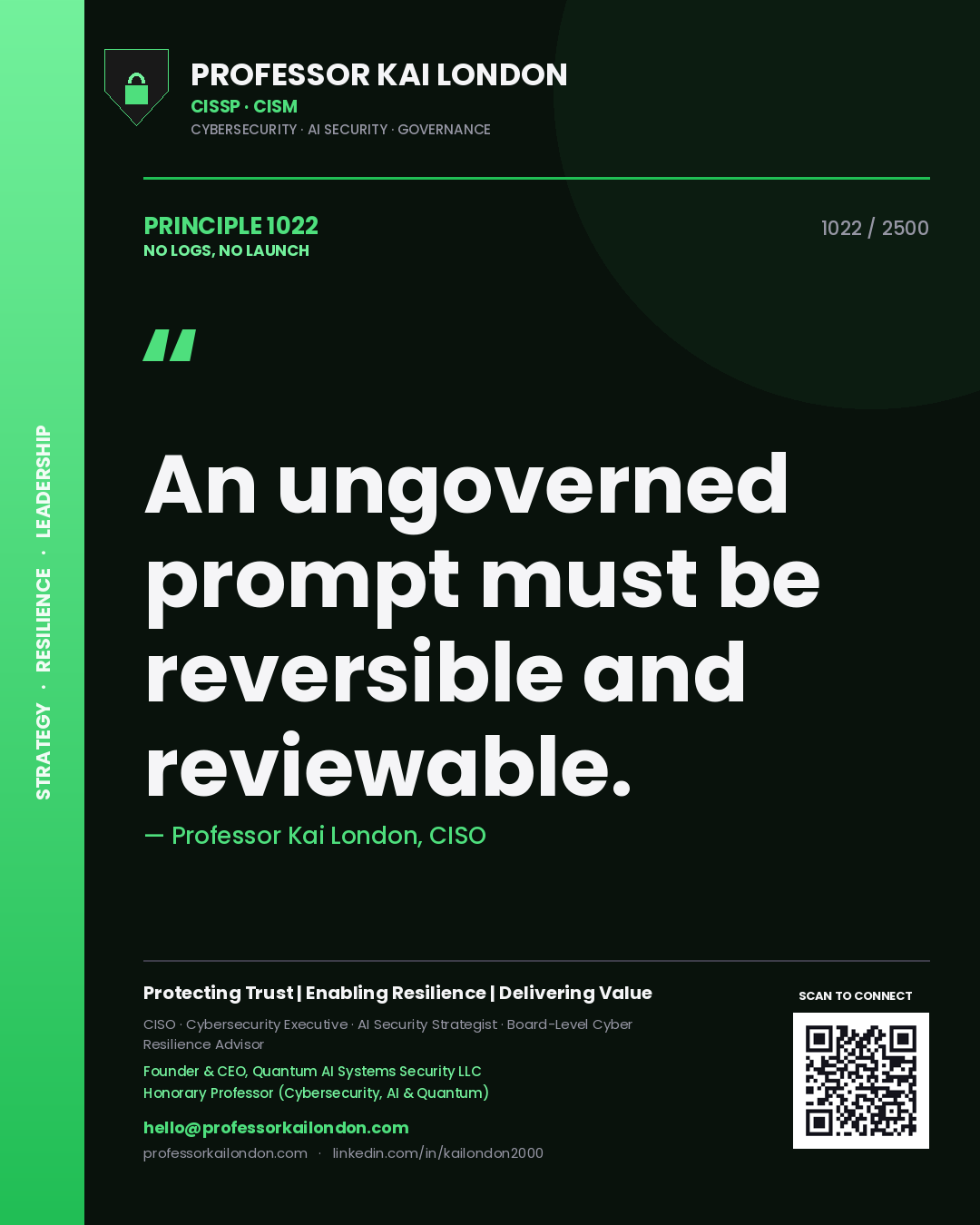 Professor Kai London principle 1022: An ungoverned prompt must be reversible and reviewable.