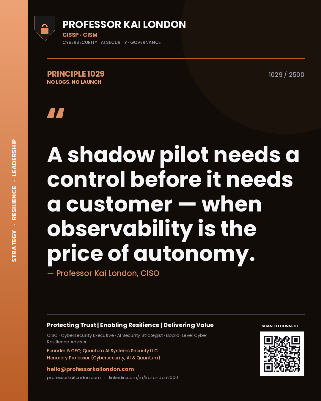 Professor Kai London principle 1029: A shadow pilot needs a control before it needs a customer — when observability is the price of autonomy.