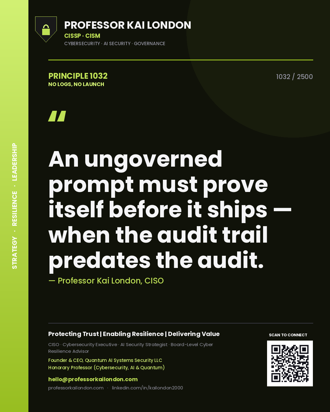 Professor Kai London principle 1032: An ungoverned prompt must prove itself before it ships — when the audit trail predates the audit.