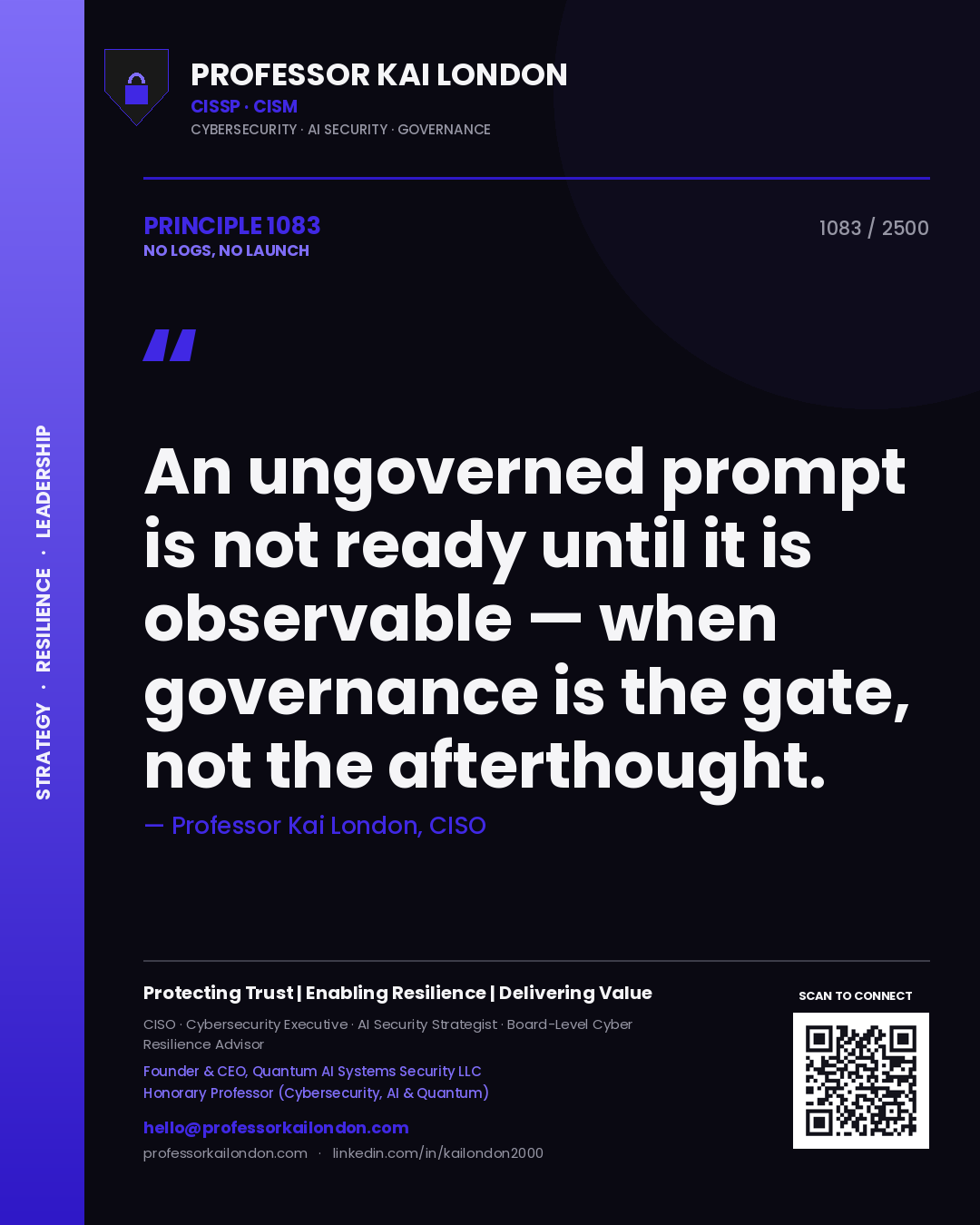 Professor Kai London principle 1083: An ungoverned prompt is not ready until it is observable — when governance is the gate, not the afterthought.