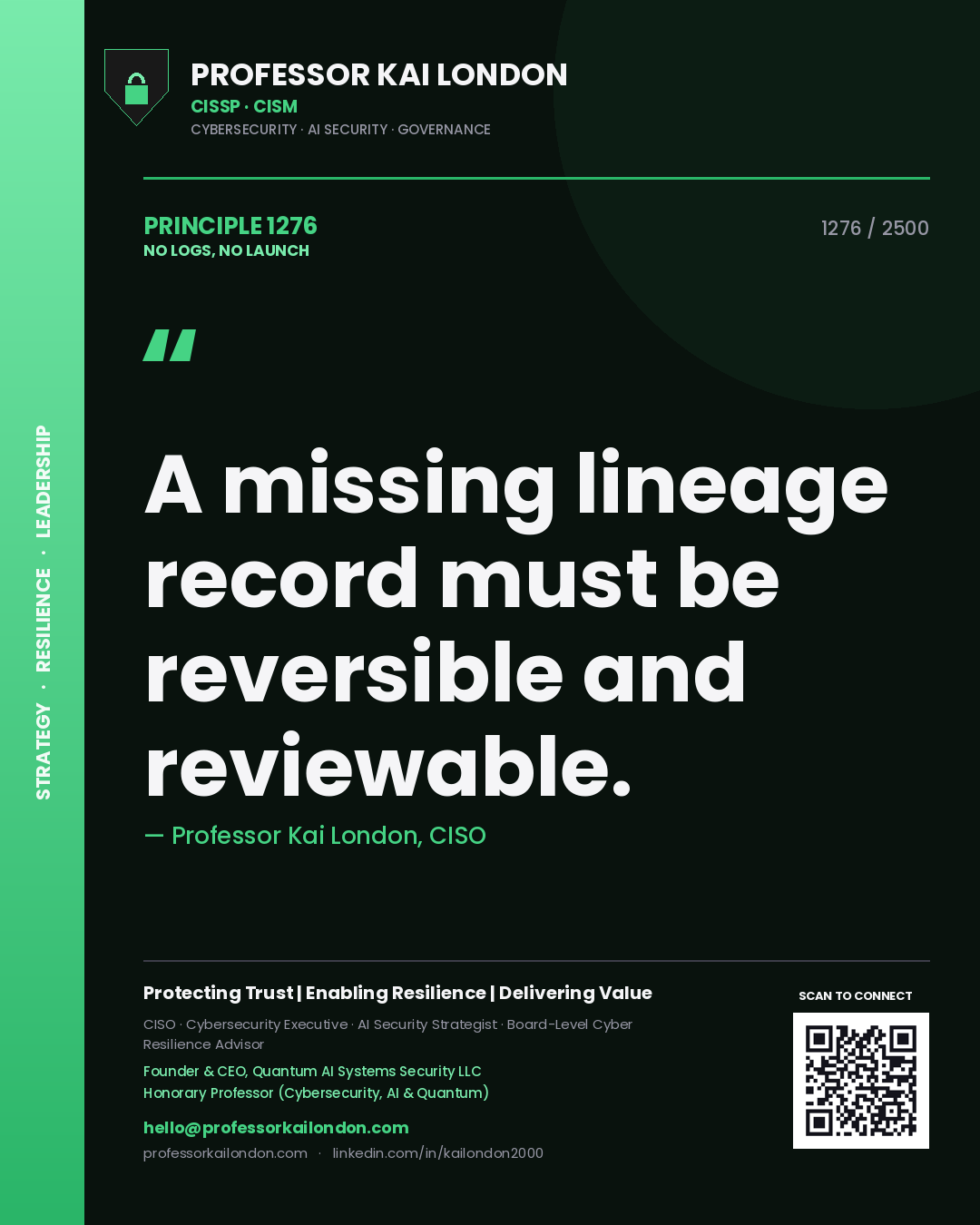 Professor Kai London principle 1276: A missing lineage record must be reversible and reviewable.