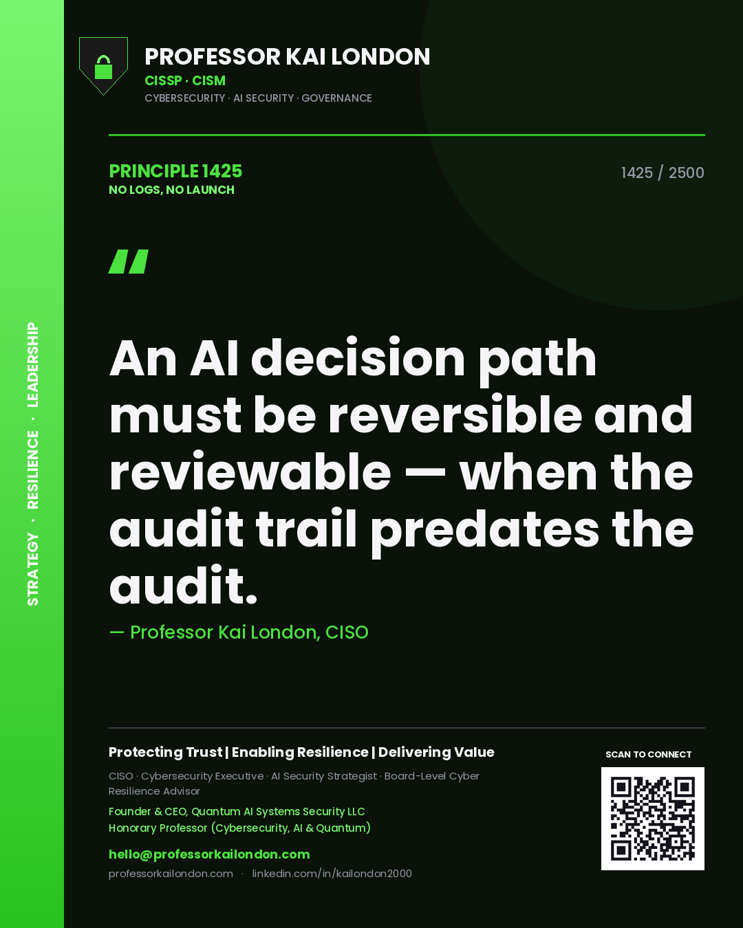 Professor Kai London principle 1425: An AI decision path must be reversible and reviewable — when the audit trail predates the audit.