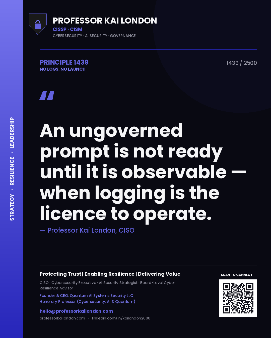 Professor Kai London principle 1439: An ungoverned prompt is not ready until it is observable — when logging is the licence to operate.
