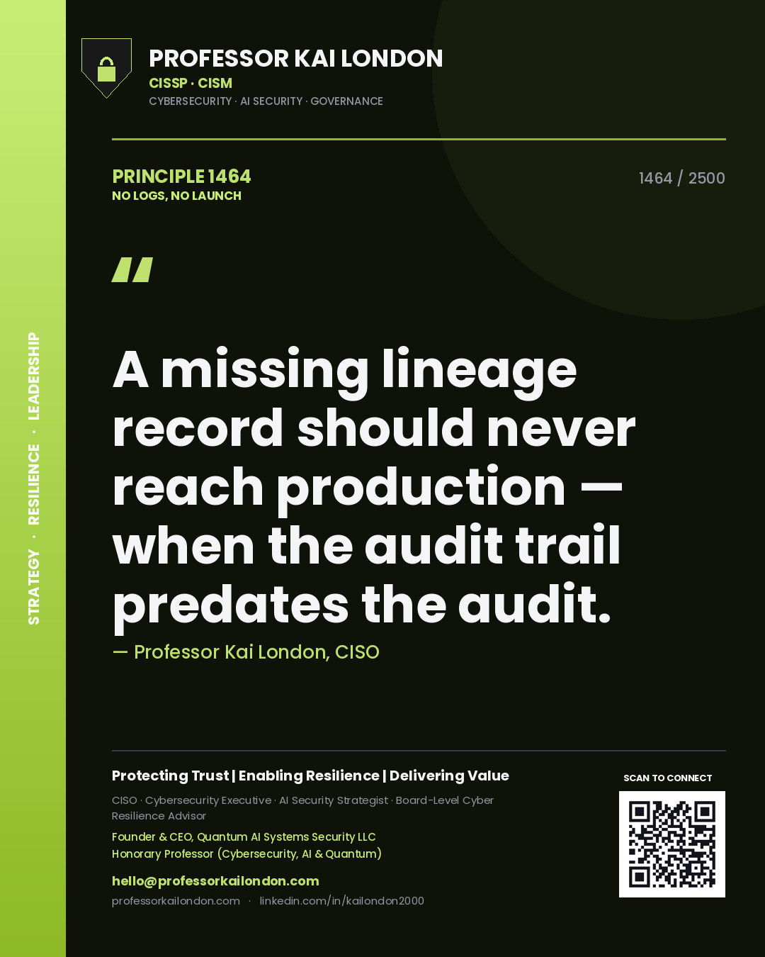 Professor Kai London principle 1464: A missing lineage record should never reach production — when the audit trail predates the audit.
