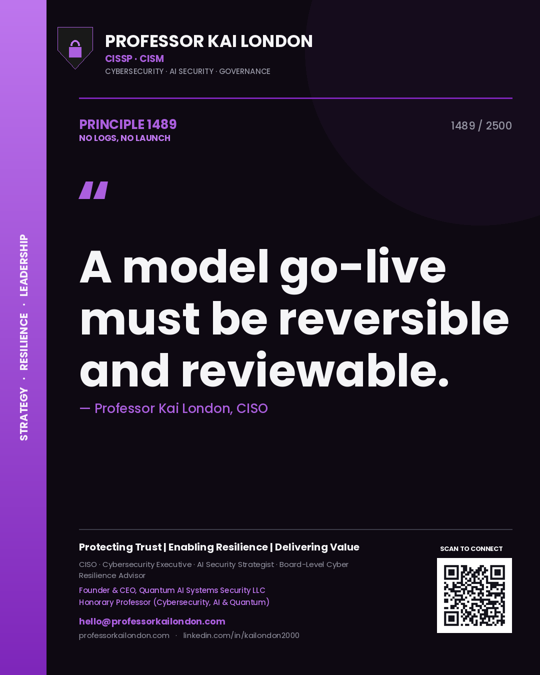 Professor Kai London principle 1489: A model go-live must be reversible and reviewable.
