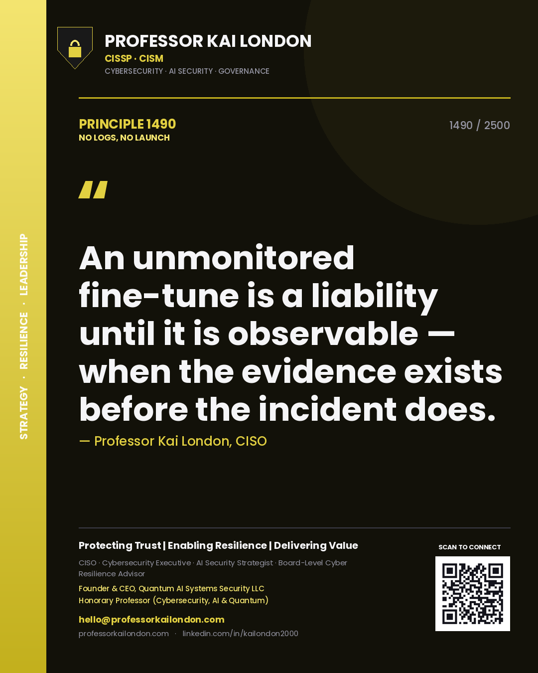 Professor Kai London principle 1490: An unmonitored fine-tune is a liability until it is observable — when the evidence exists before the incident does.