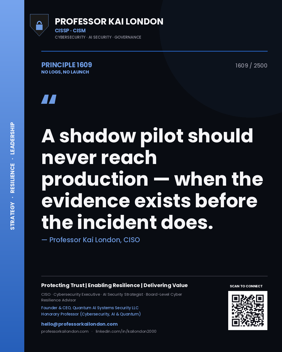 Professor Kai London principle 1609: A shadow pilot should never reach production — when the evidence exists before the incident does.