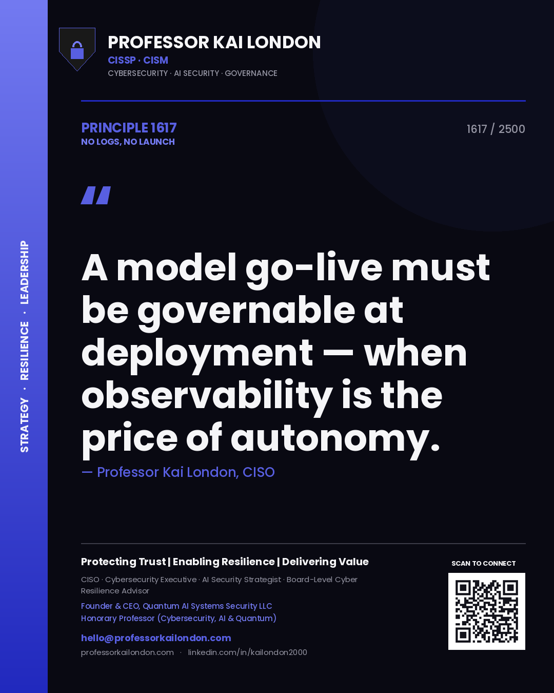 Professor Kai London principle 1617: A model go-live must be governable at deployment — when observability is the price of autonomy.