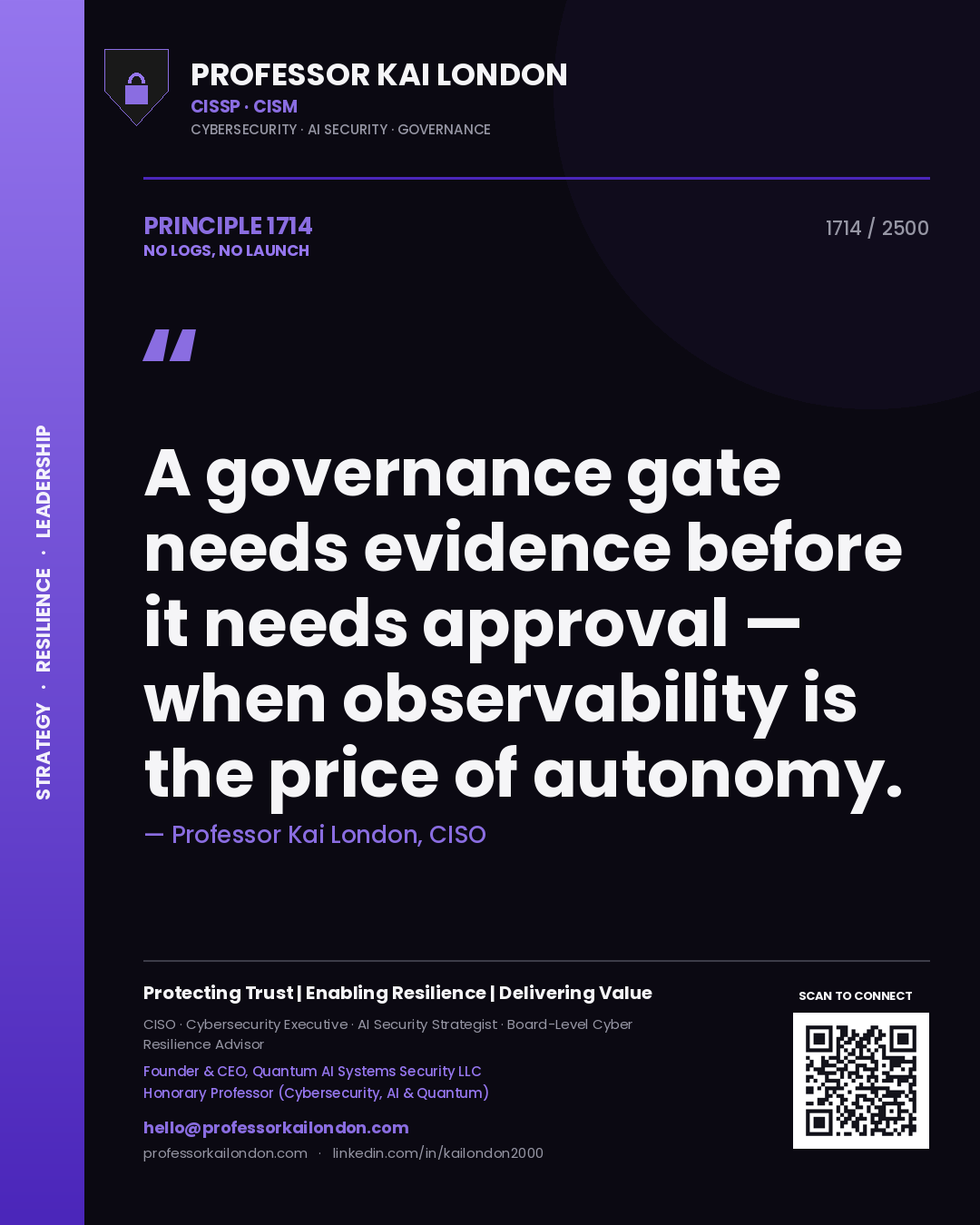Professor Kai London principle 1714: A governance gate needs evidence before it needs approval — when observability is the price of autonomy.