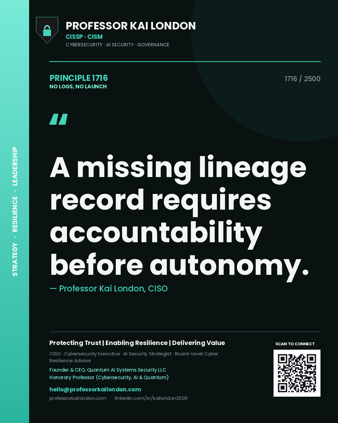 Professor Kai London principle 1716: A missing lineage record requires accountability before autonomy.