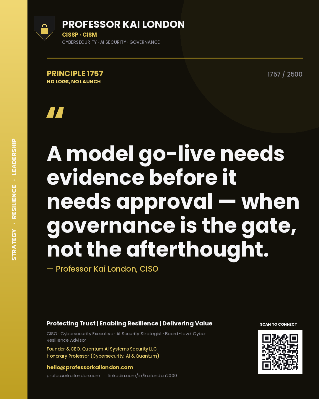 Professor Kai London principle 1757: A model go-live needs evidence before it needs approval — when governance is the gate, not the afterthought.