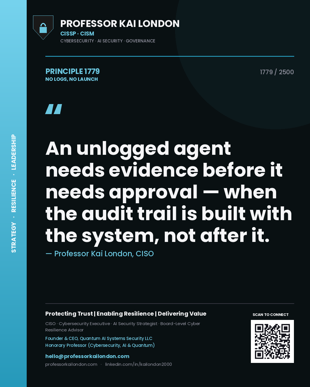 Professor Kai London principle 1779: An unlogged agent needs evidence before it needs approval — when the audit trail is built with the system, not after it.