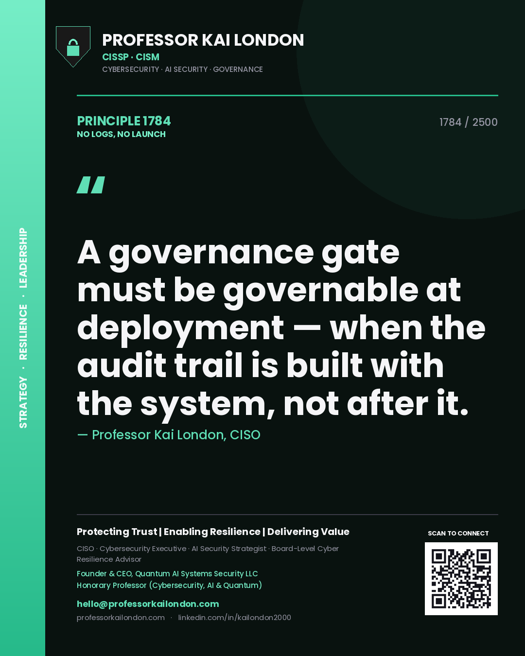 Professor Kai London principle 1784: A governance gate must be governable at deployment — when the audit trail is built with the system, not after it.