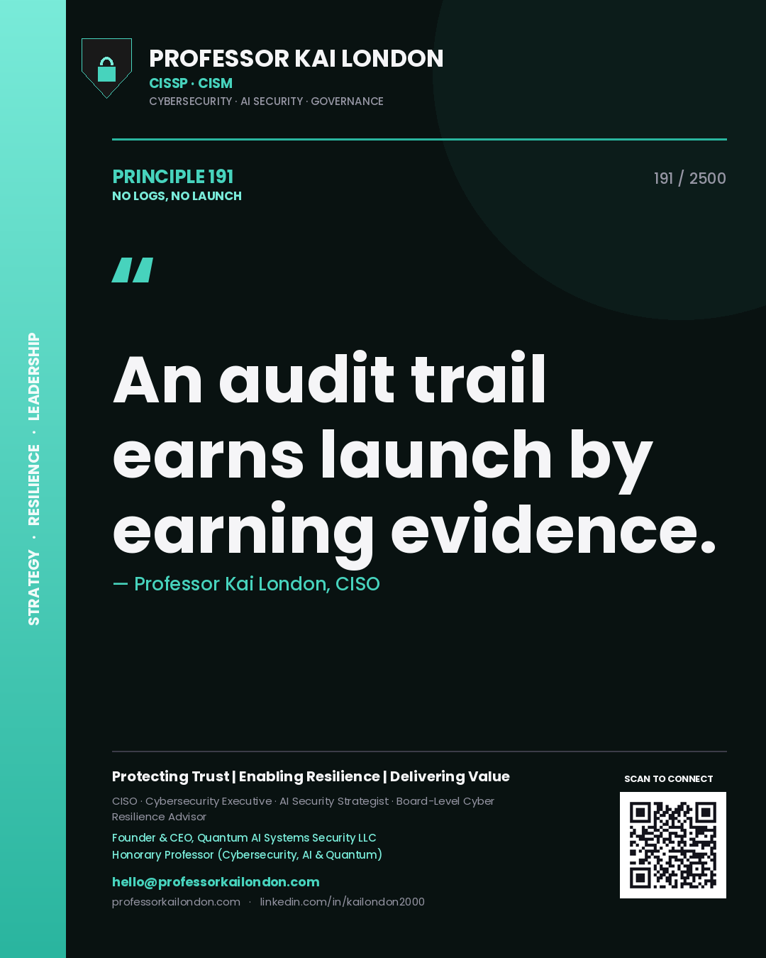 Professor Kai London principle 191: An audit trail earns launch by earning evidence.