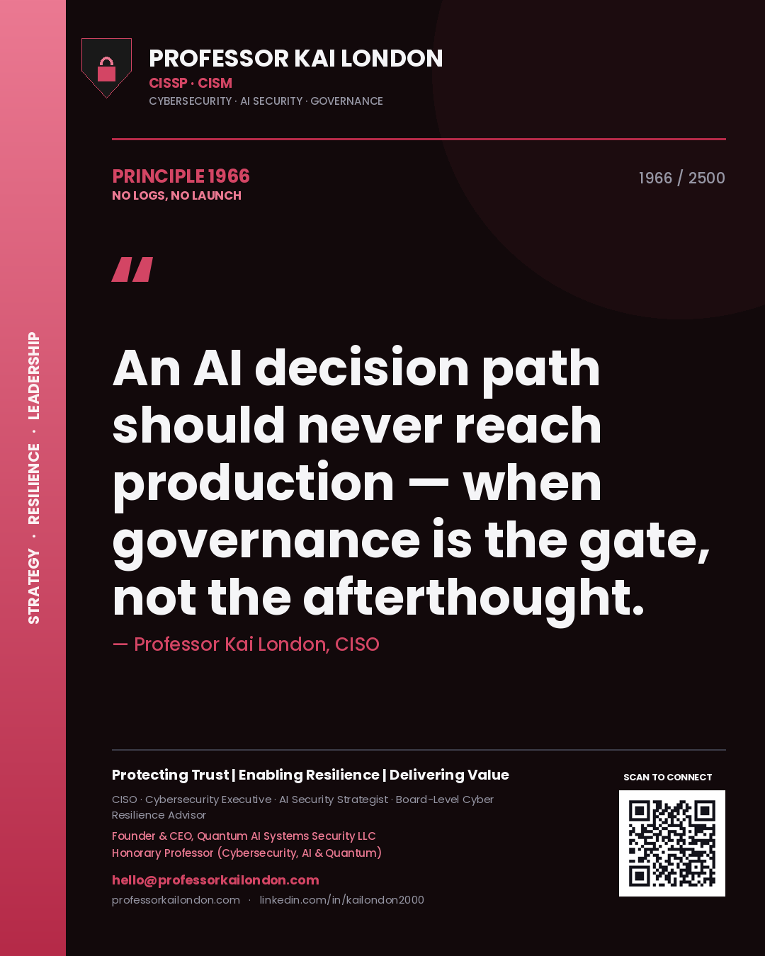 Professor Kai London principle 1966: An AI decision path should never reach production — when governance is the gate, not the afterthought.