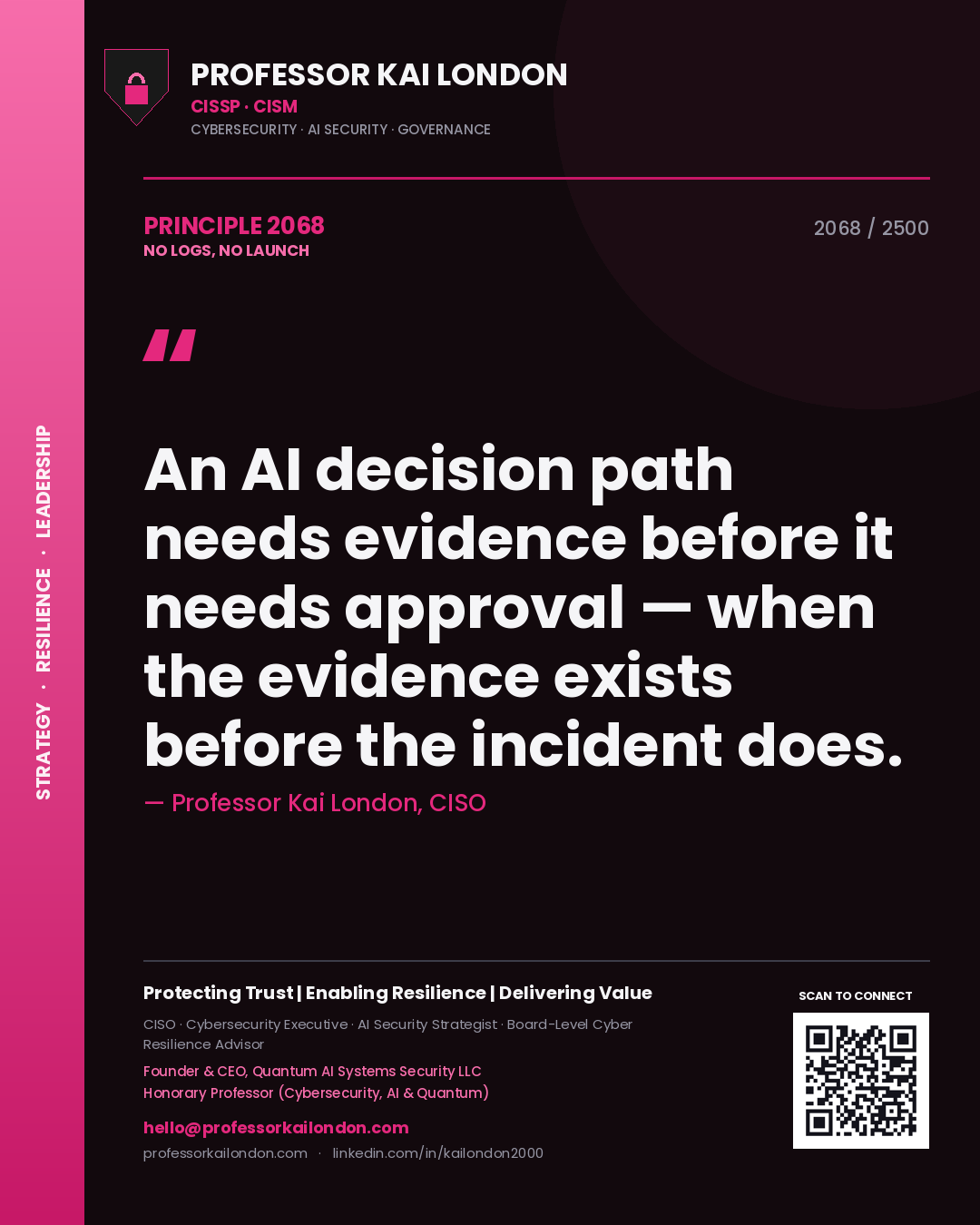 Professor Kai London principle 2068: An AI decision path needs evidence before it needs approval — when the evidence exists before the incident does.