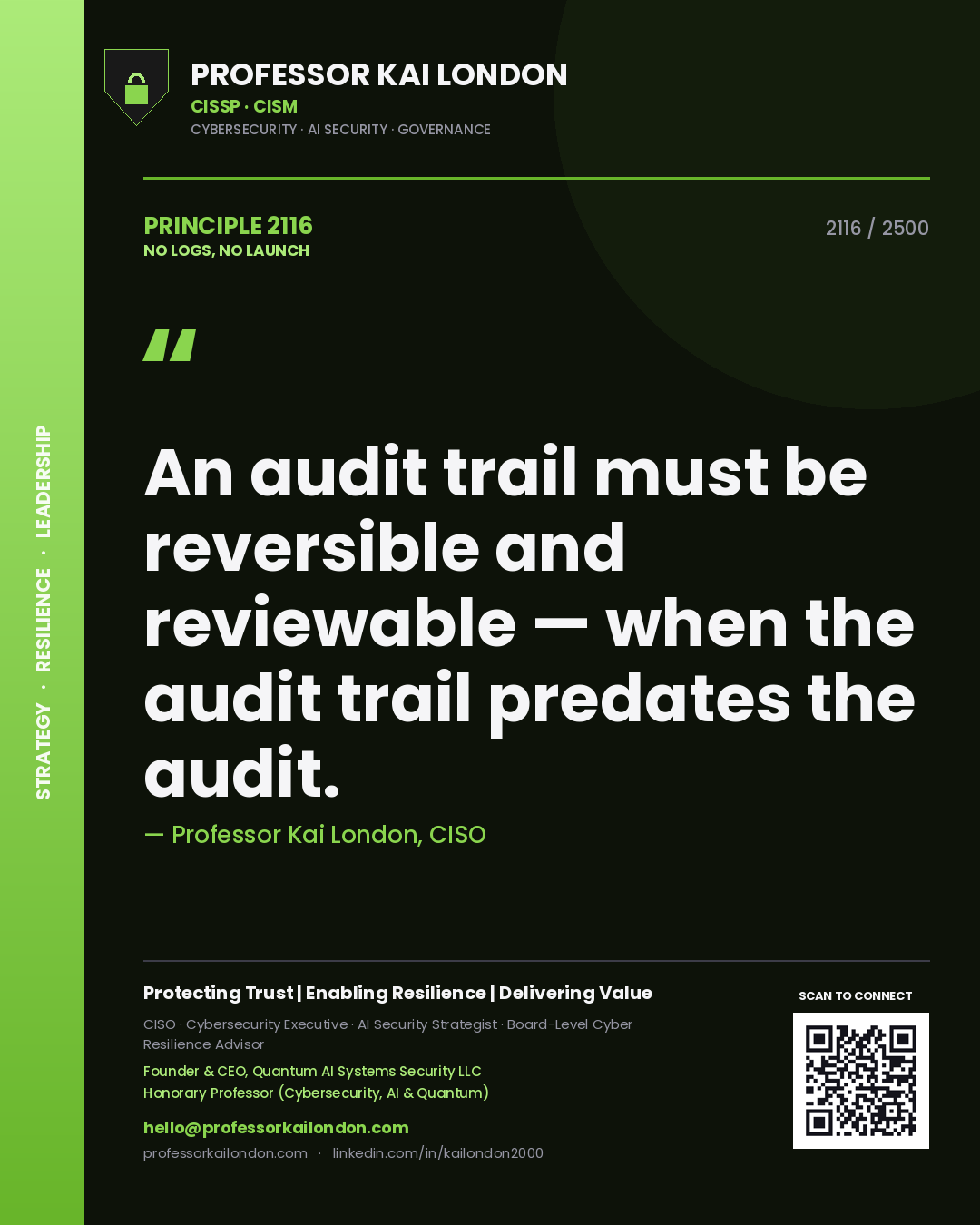 Professor Kai London principle 2116: An audit trail must be reversible and reviewable — when the audit trail predates the audit.