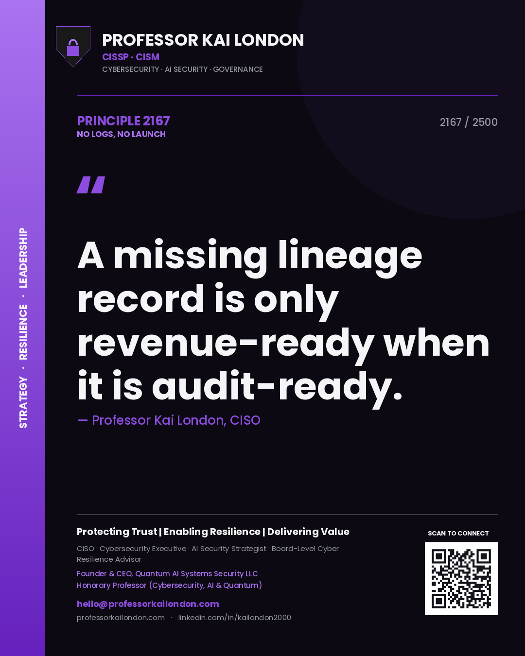 Professor Kai London principle 2167: A missing lineage record is only revenue-ready when it is audit-ready.