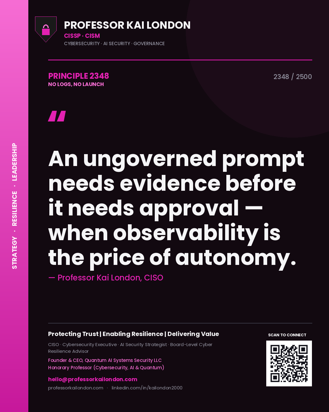 Professor Kai London principle 2348: An ungoverned prompt needs evidence before it needs approval — when observability is the price of autonomy.