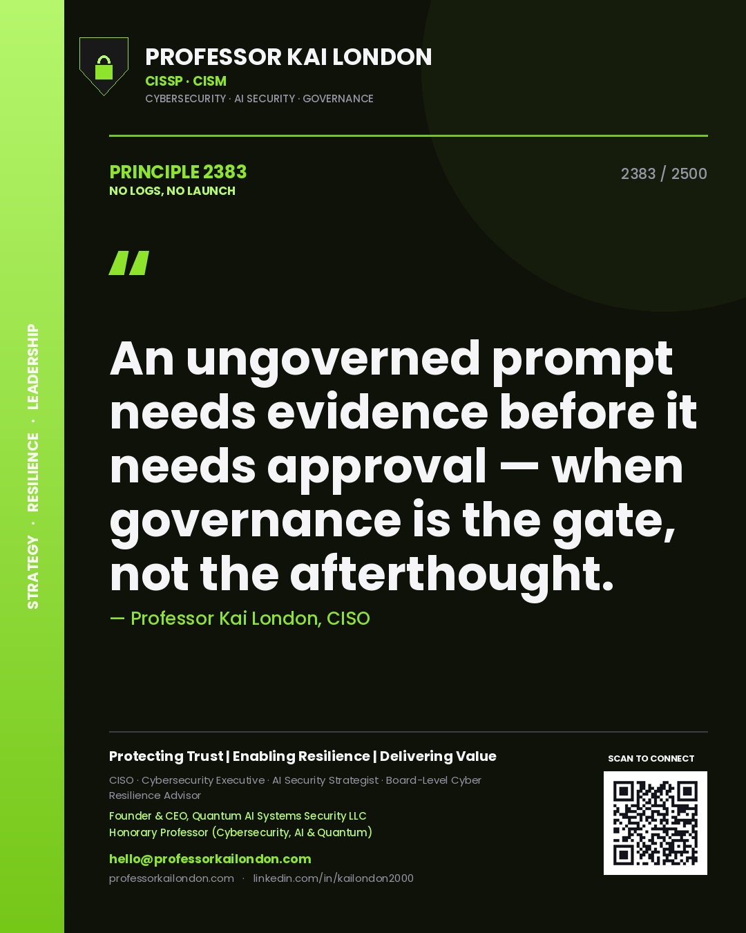 Professor Kai London principle 2383: An ungoverned prompt needs evidence before it needs approval — when governance is the gate, not the afterthought.