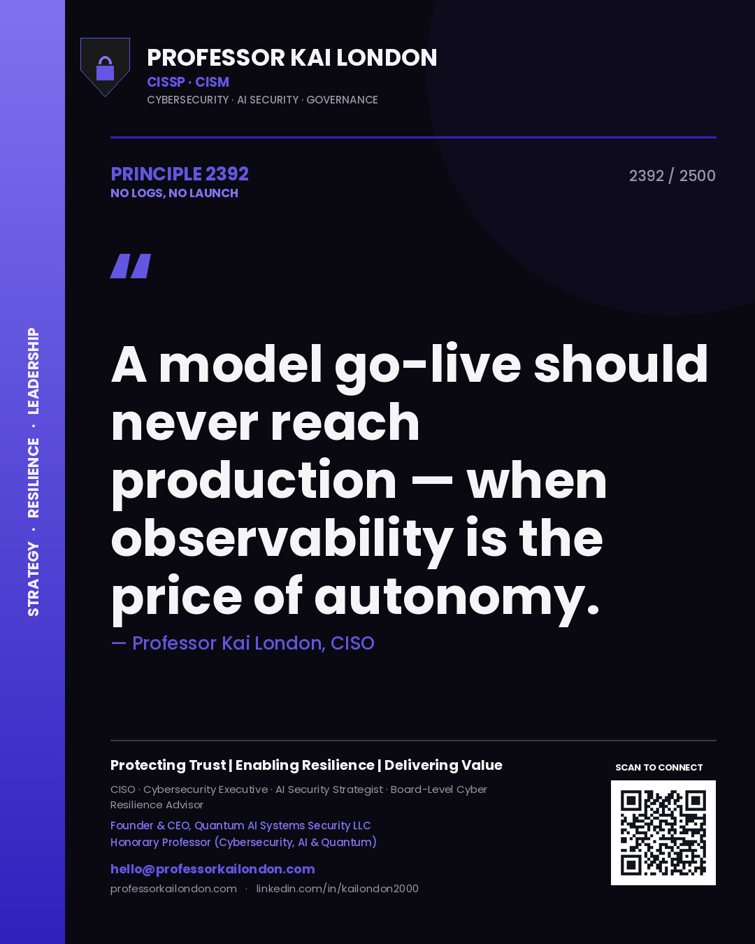 Professor Kai London principle 2392: A model go-live should never reach production — when observability is the price of autonomy.