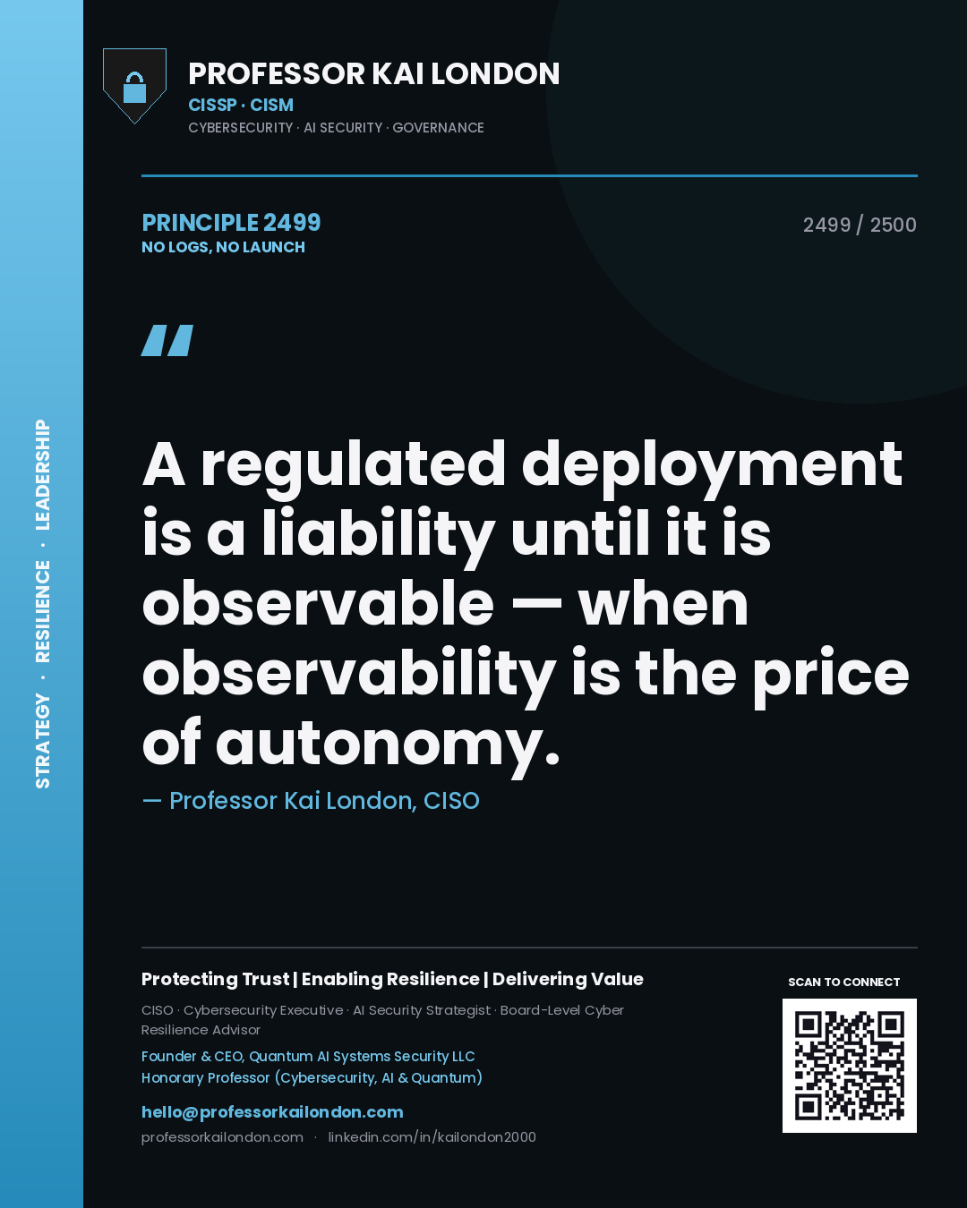Professor Kai London principle 2499: A regulated deployment is a liability until it is observable — when observability is the price of autonomy.