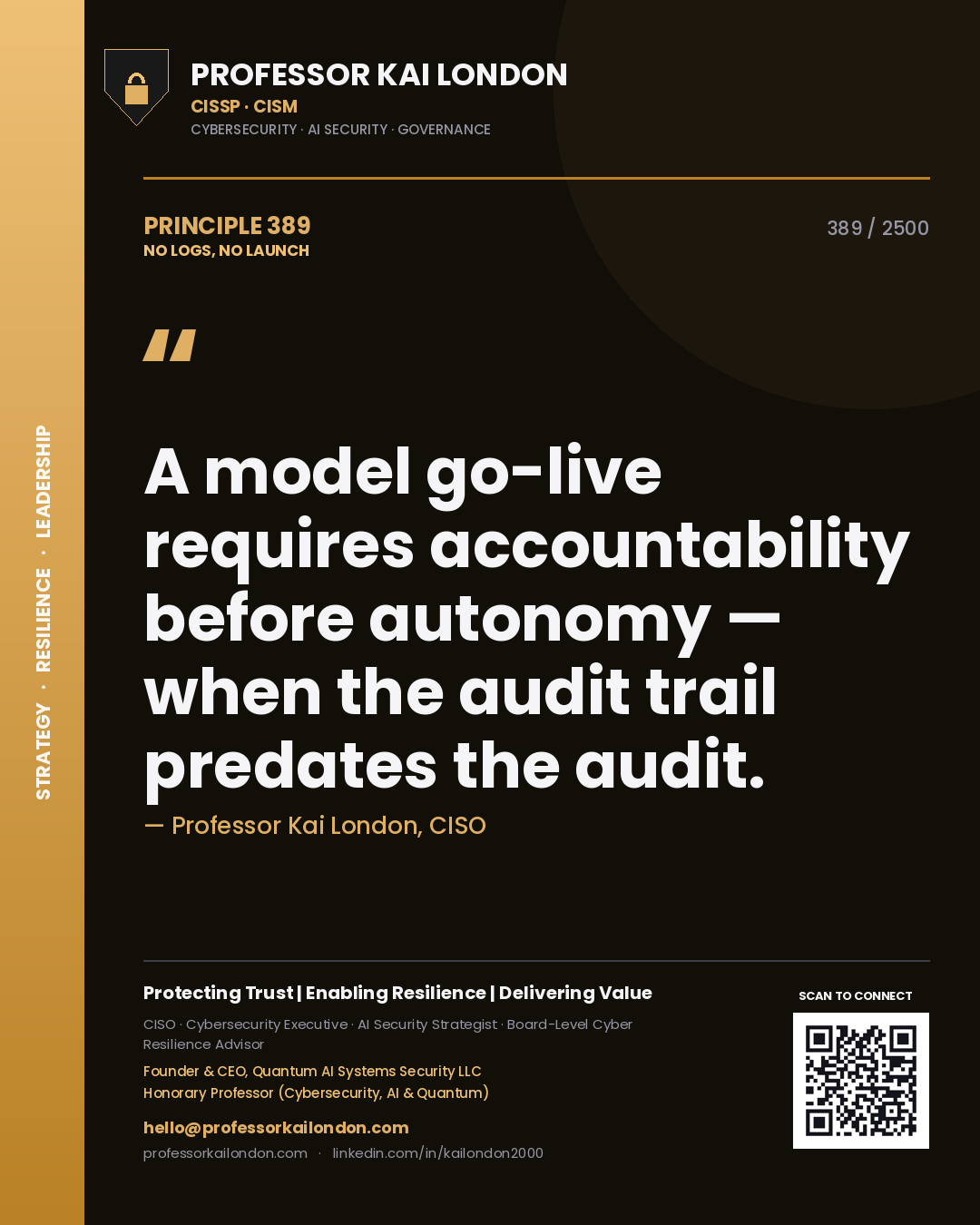 Professor Kai London principle 389: A model go-live requires accountability before autonomy — when the audit trail predates the audit.