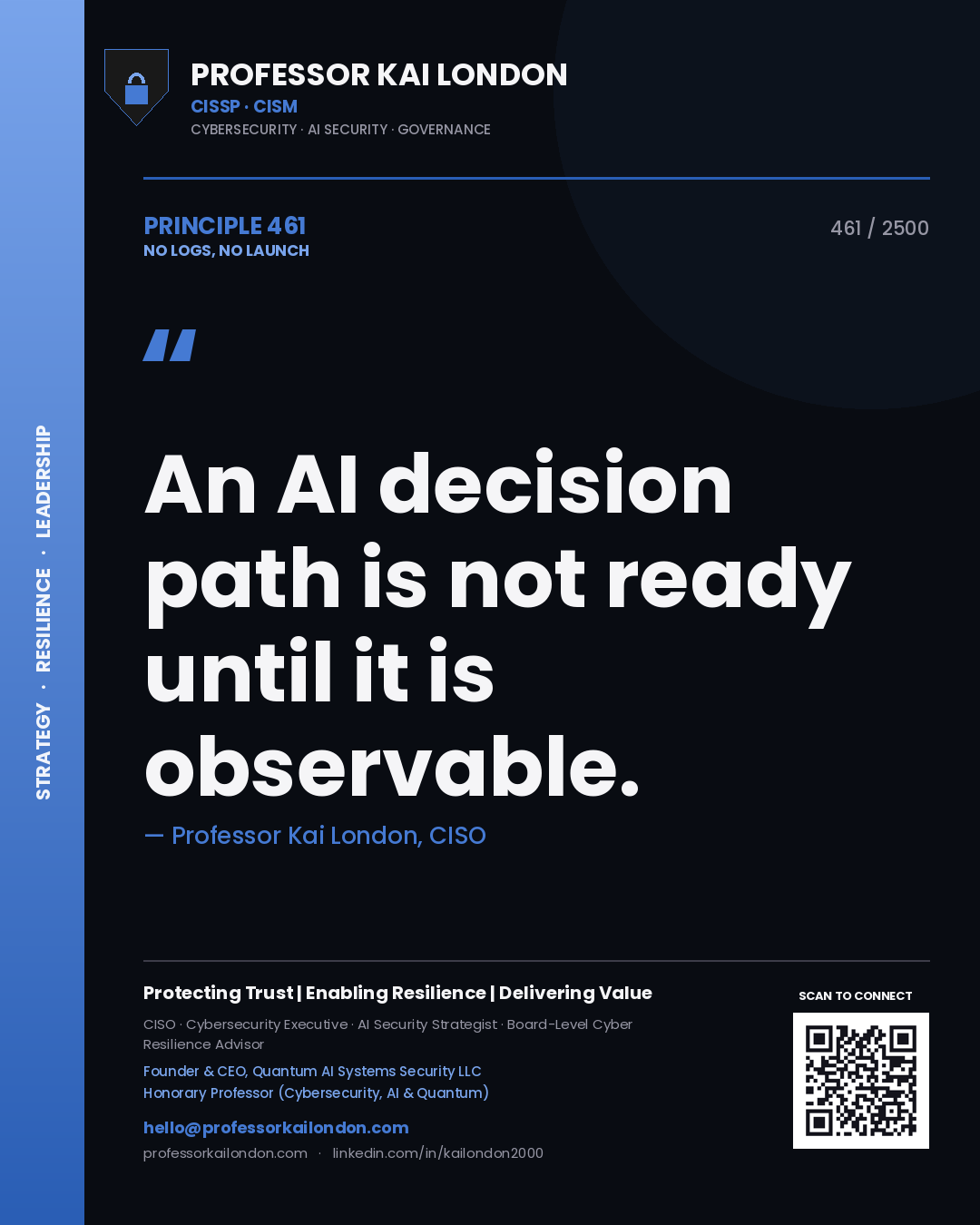 Professor Kai London principle 461: An AI decision path is not ready until it is observable.