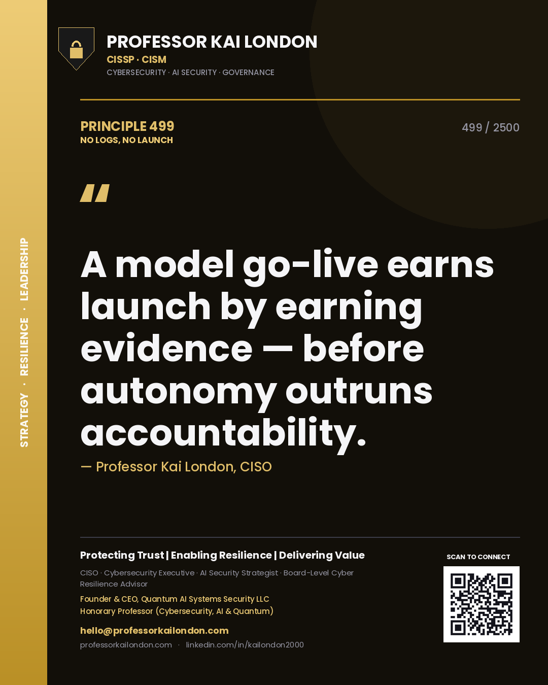 Professor Kai London principle 499: A model go-live earns launch by earning evidence — before autonomy outruns accountability.