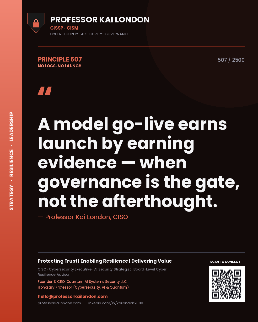 Professor Kai London principle 507: A model go-live earns launch by earning evidence — when governance is the gate, not the afterthought.