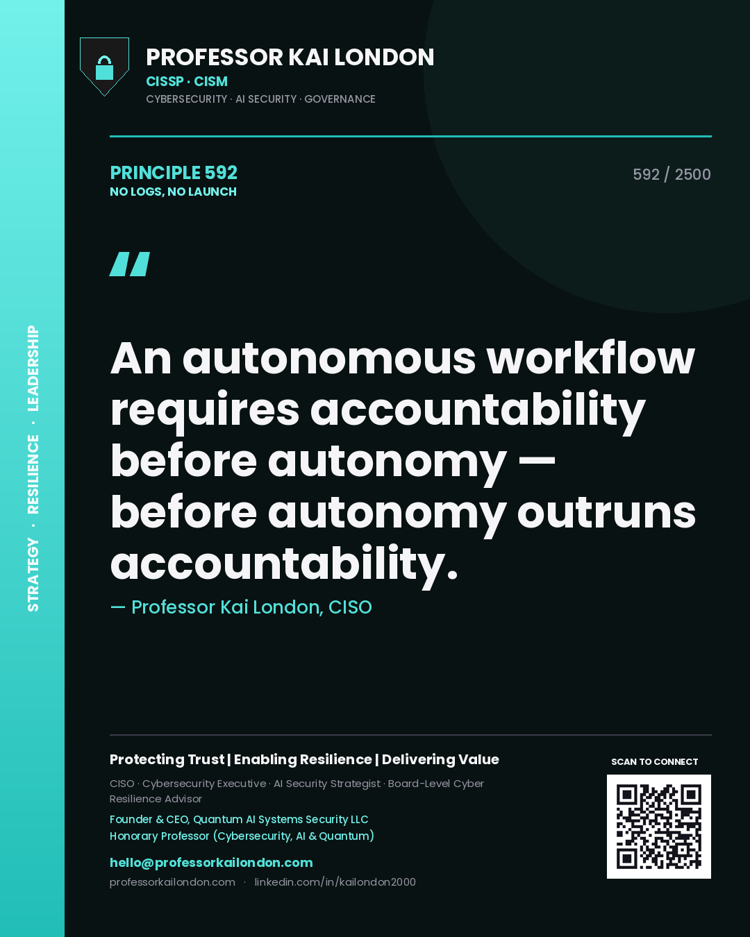 Professor Kai London principle 592: An autonomous workflow requires accountability before autonomy — before autonomy outruns accountability.
