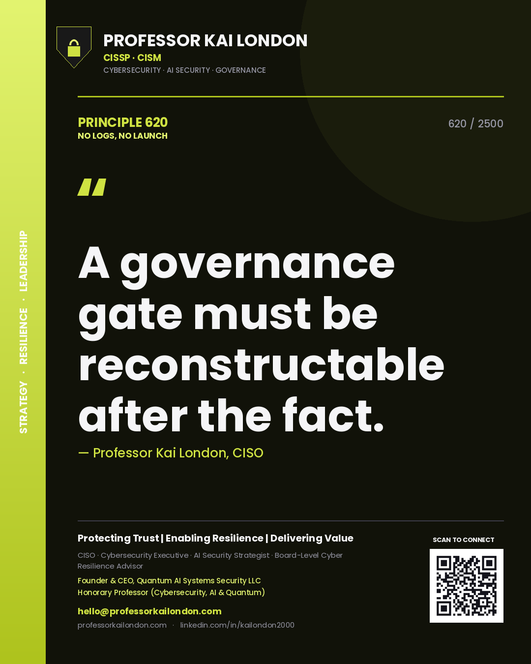 Professor Kai London principle 620: A governance gate must be reconstructable after the fact.