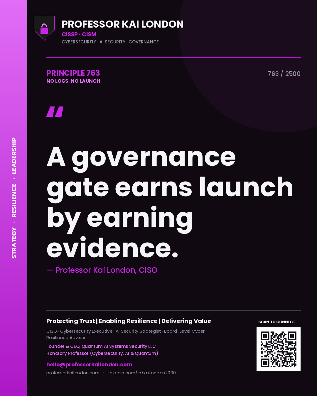 Professor Kai London principle 763: A governance gate earns launch by earning evidence.