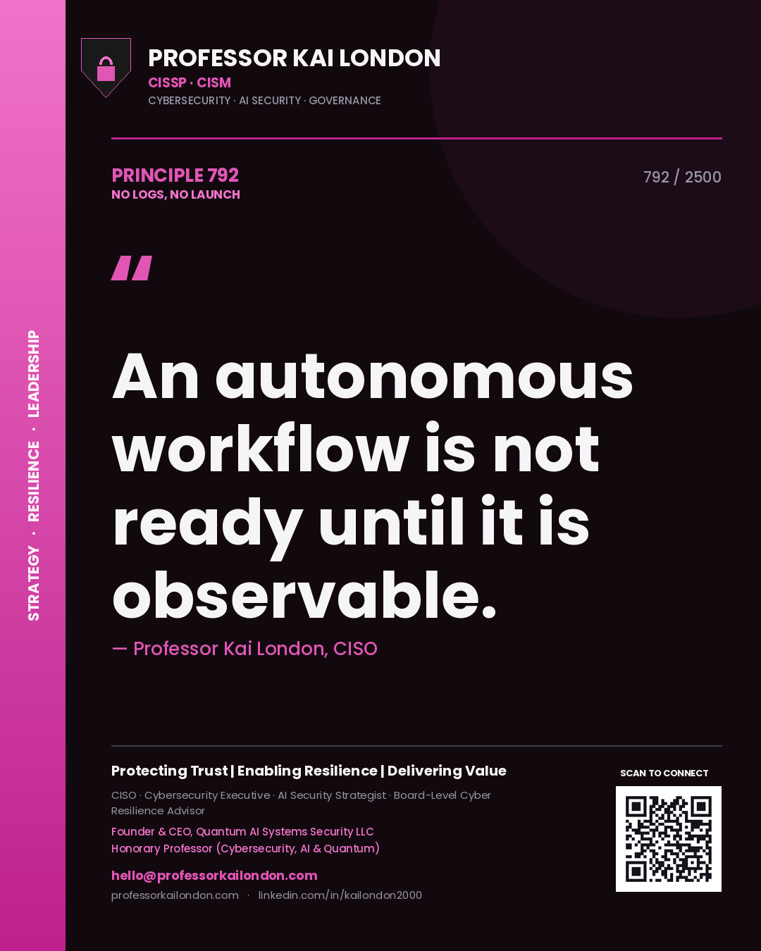 Professor Kai London principle 792: An autonomous workflow is not ready until it is observable.
