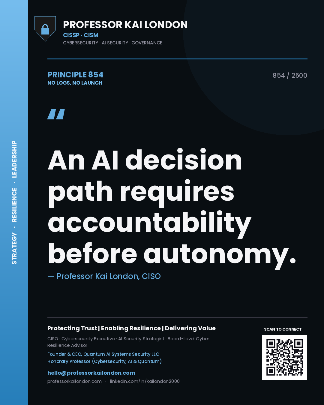 Professor Kai London principle 854: An AI decision path requires accountability before autonomy.