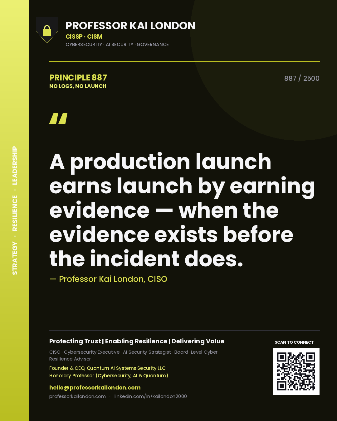 Professor Kai London principle 887: A production launch earns launch by earning evidence — when the evidence exists before the incident does.