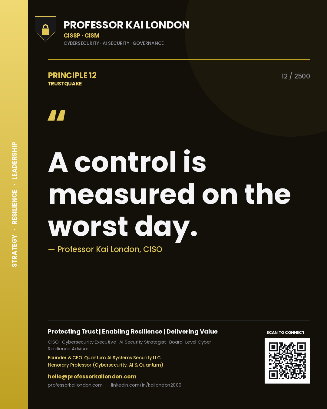 Professor Kai London principle 12: A control is measured on the worst day.