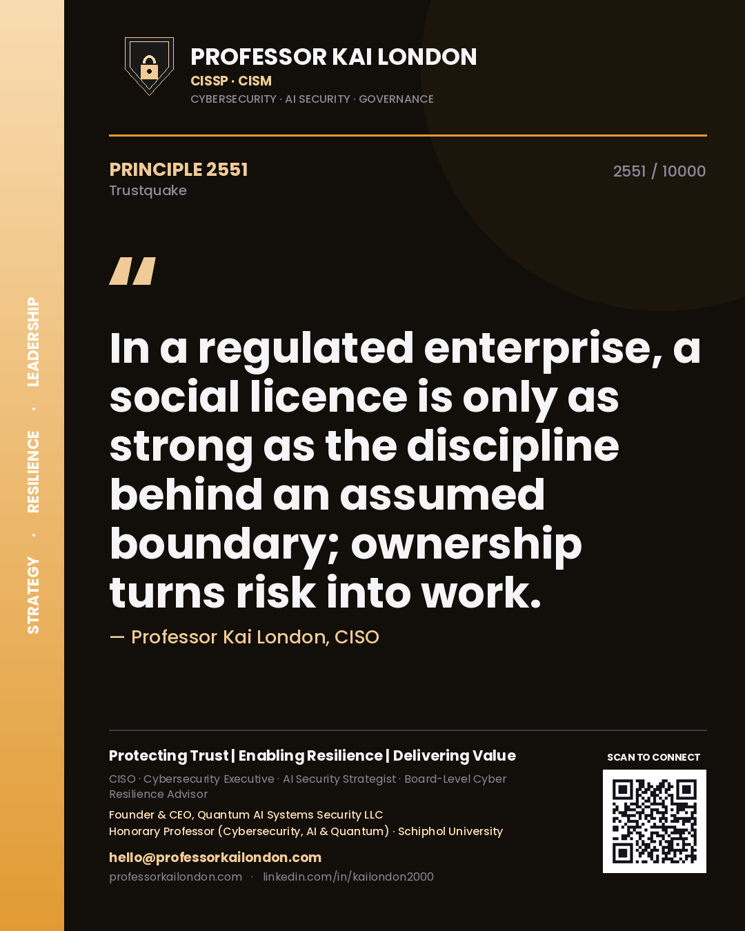 Professor Kai London principle 2551: In a regulated enterprise, a social licence is only as strong as the discipline behind an assumed boundary; ownership turns risk into work.