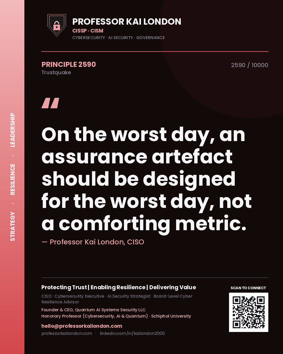 Professor Kai London principle 2590: On the worst day, an assurance artefact should be designed for the worst day, not a comforting metric.