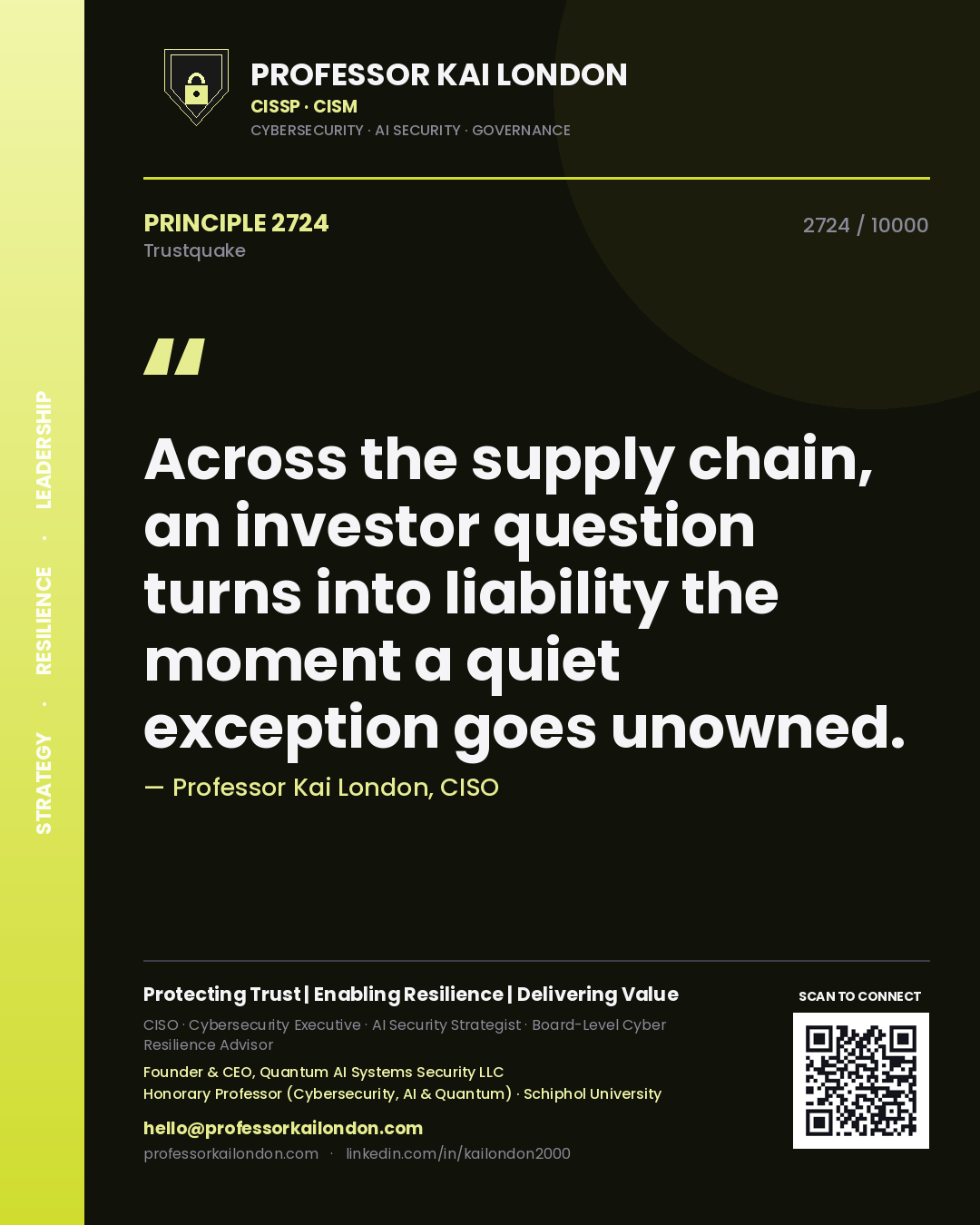 Professor Kai London principle 2724: Across the supply chain, an investor question turns into liability the moment a quiet exception goes unowned.