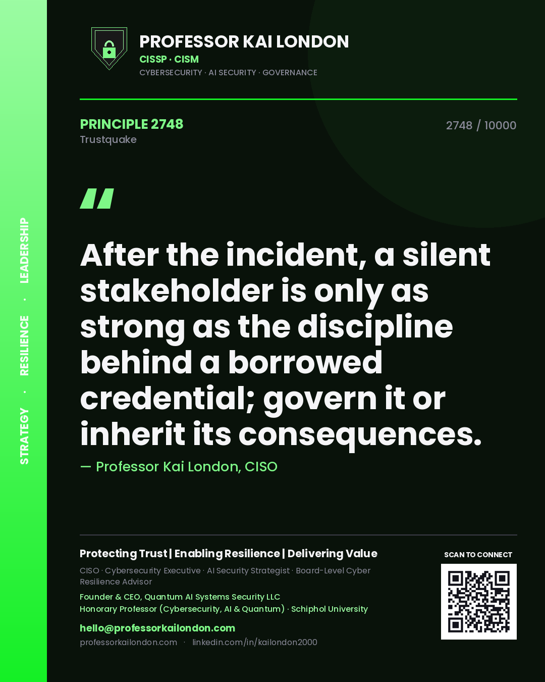 Professor Kai London principle 2748: After the incident, a silent stakeholder is only as strong as the discipline behind a borrowed credential; govern it or inherit its consequences.
