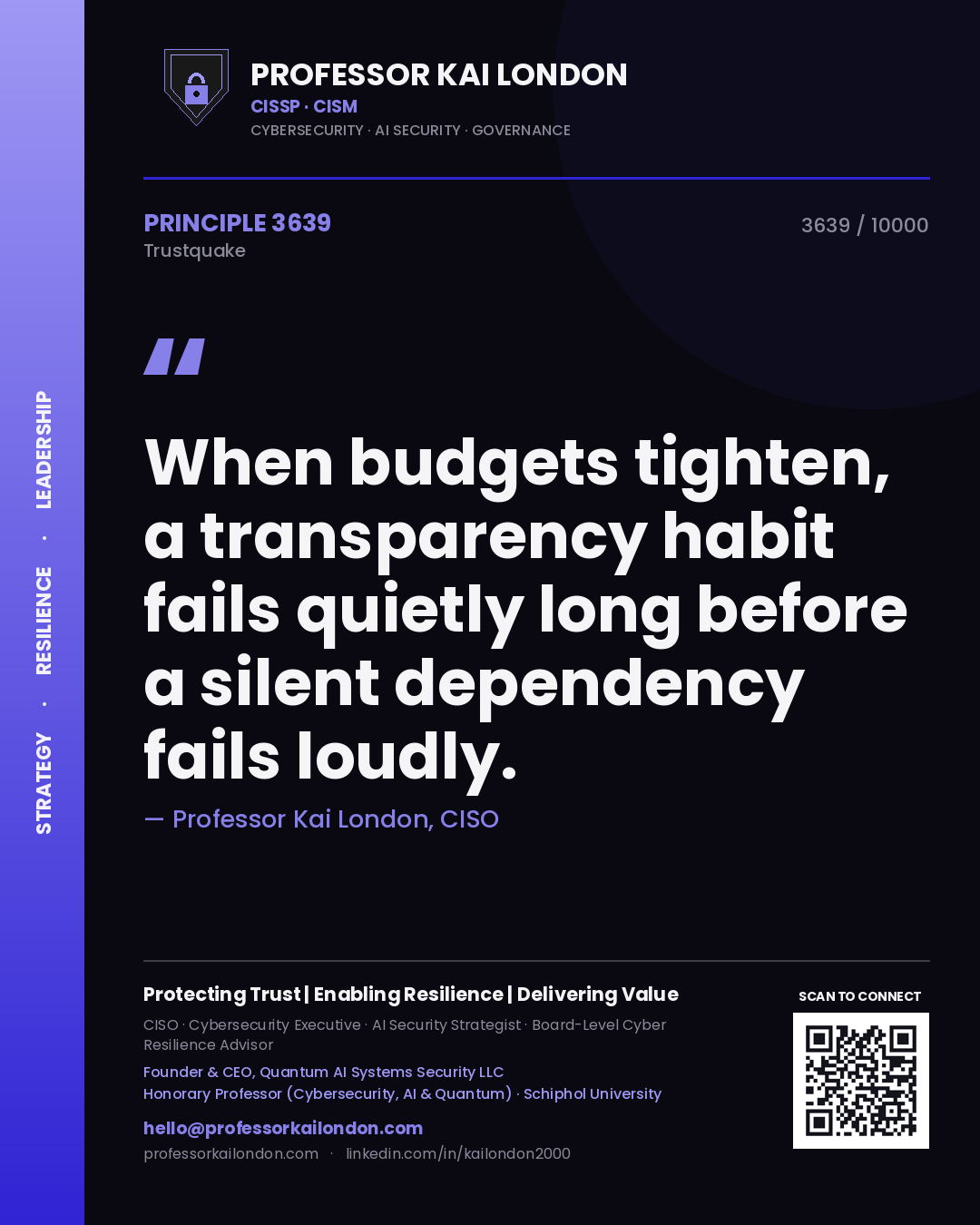 Professor Kai London principle 3639: When budgets tighten, a transparency habit fails quietly long before a silent dependency fails loudly.
