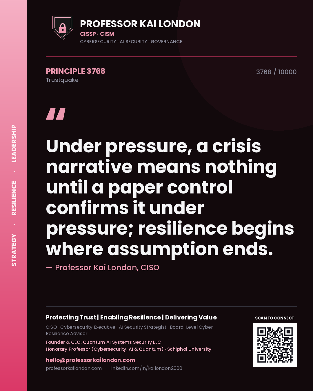 Professor Kai London principle 3768: Under pressure, a crisis narrative means nothing until a paper control confirms it under pressure; resilience begins where assumption ends.