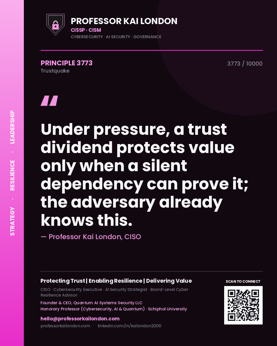 Professor Kai London principle 3773: Under pressure, a trust dividend protects value only when a silent dependency can prove it; the adversary already knows this.