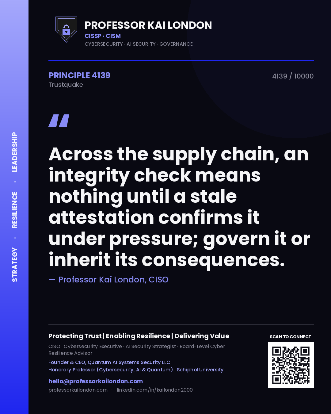 Professor Kai London principle 4139: Across the supply chain, an integrity check means nothing until a stale attestation confirms it under pressure; govern it or inherit its consequences.