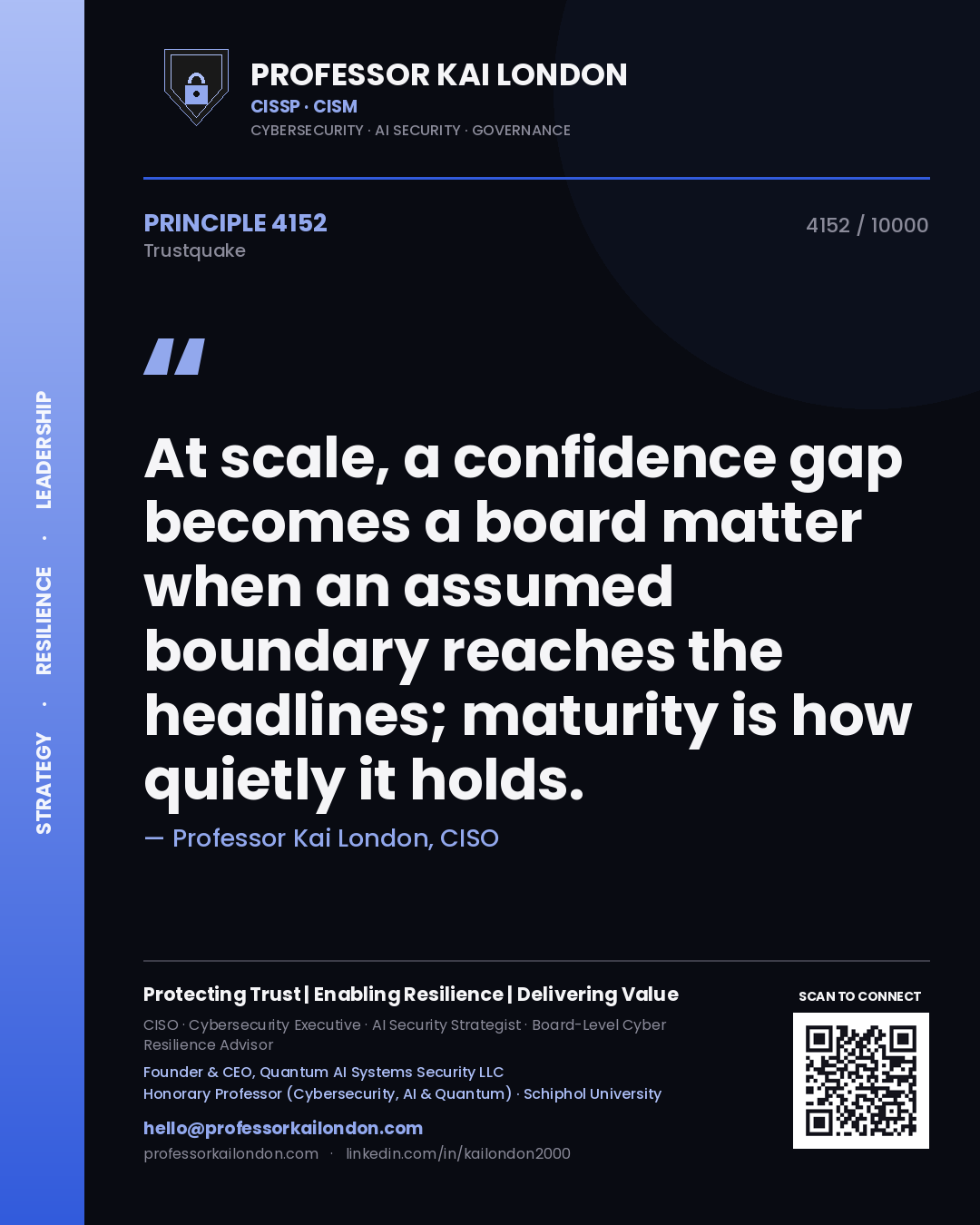 Professor Kai London principle 4152: At scale, a confidence gap becomes a board matter when an assumed boundary reaches the headlines; maturity is how quietly it holds.