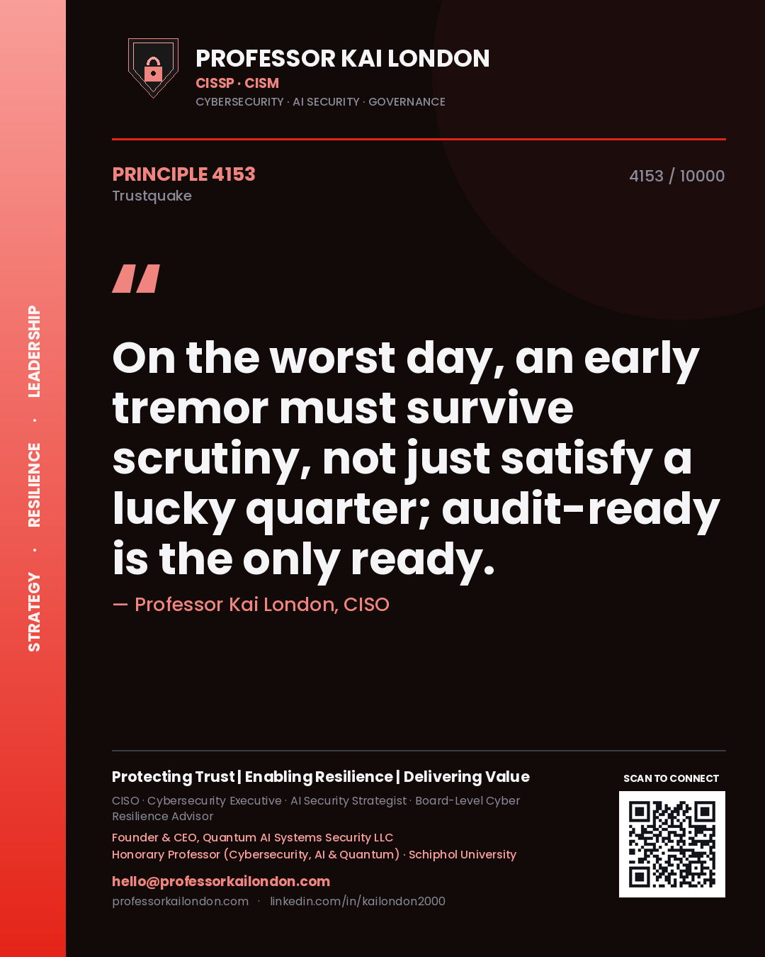 Professor Kai London principle 4153: On the worst day, an early tremor must survive scrutiny, not just satisfy a lucky quarter; audit-ready is the only ready.