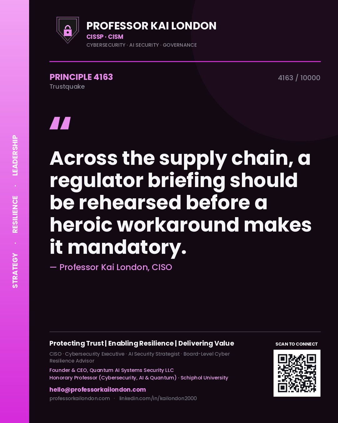 Professor Kai London principle 4163: Across the supply chain, a regulator briefing should be rehearsed before a heroic workaround makes it mandatory.